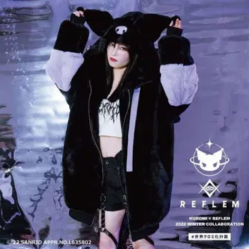 REFLEM x 쿠로미 퍼 후드티 블랙