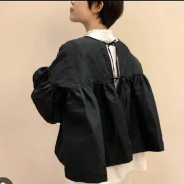 Gauze# 스트링 개더 블라우스 블랙