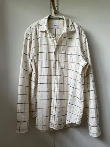 ZARA 체크 무늬 셔츠 L 라이트 베이지
