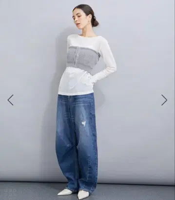 르 셀 클루 파를로페 커브 데님 팬츠 코쿤 실루엣 와이드 루즈핏