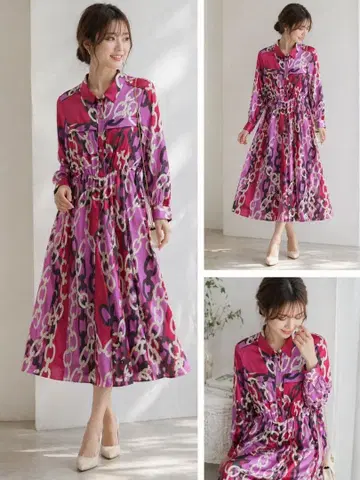 ZARA M 사이즈 체인 패턴 셔츠 원피스 핑크 계열 에밀리오 푸치풍