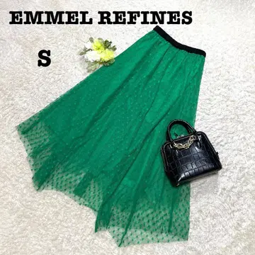 에메르 리파인즈 도트 무늬 샤샤 스커트 롱 플레어 아지메 기장 그린