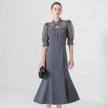 LEJA-꽃무늬 볼레로 머메이드 원피스 셋업 롱 원피스 드레스