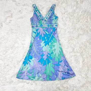 에밀리오 푸치 실크 100% 리프 무늬 저지 드레스 원피스 34