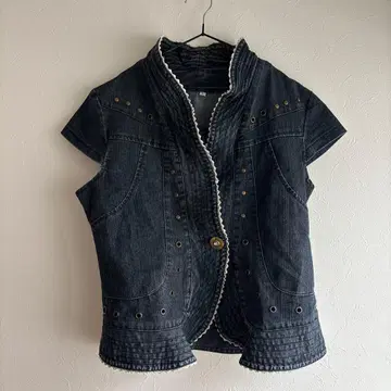 y2k 00s archive 반팔 데님 자켓 스터드 비쥬 F