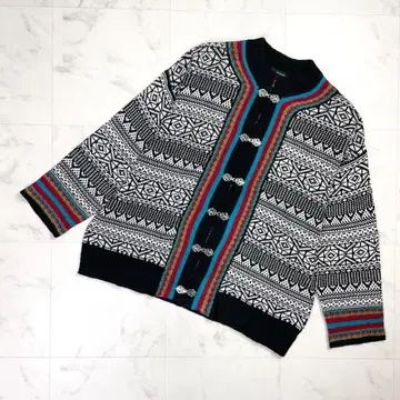 지나시스 티롤리안 가디건 노르딕 무늬 니트 블랙 그레이 F*OD150