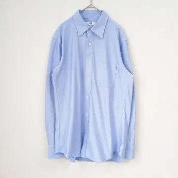 유니클로 슈퍼 논아이론 셔츠 L 블루 슬림핏 긴팔