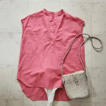 새상품급 루카 레이디 랙 루카 면린넨 린넨코튼 반팔 블라우스 핑크 루즈핏