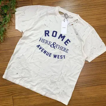 새상품 MOUSSY 데미지 가공 T셔츠 프리 아이보리