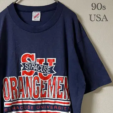 90s JERZEES/시라큐스 대학 프린트 t셔츠/L/네이비