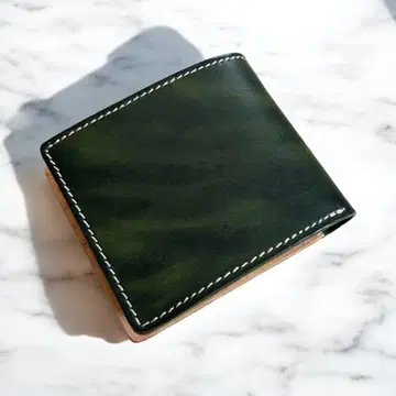 [천연 가죽] 접이식 지갑 소가죽 경년 변화 그린 녹색 남성용 가죽 지갑