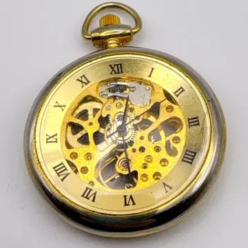 087 가동 골드 스켈레톤 회중시계 로마 숫자 수동 와인딩