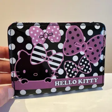 헬로키티 파우치형 지갑 흑백 도트