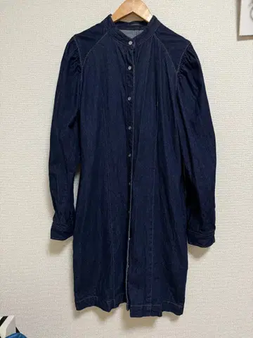 JEANASIS 소매 턱 데님 미니 원피스 인디고