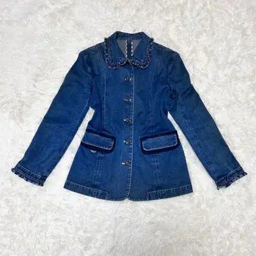 마드모아젤 논논 프릴 데님 자켓 체크 라인