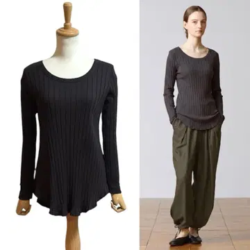 [ LOURMARIN ] 코튼 리브 티셔츠 프리 사이즈 차콜 그레이