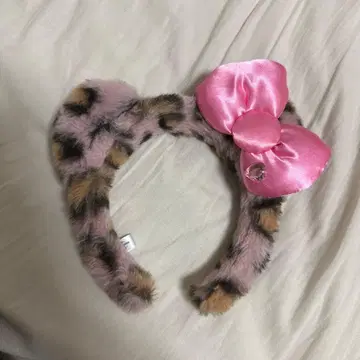 키티 레오파드 무늬 퍼 머리띠