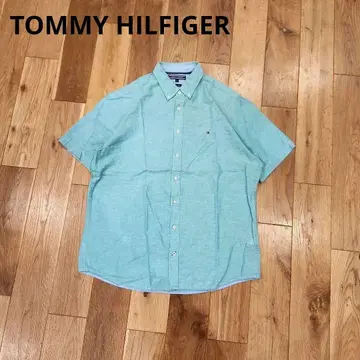 TOMMY HILFIGER 반팔 셔츠 XL 코튼 린넨 민트 상쾌함