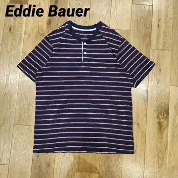구제 eddie bauer 반팔 T셔츠 헨리넥 보더 L 네이비 컬러
