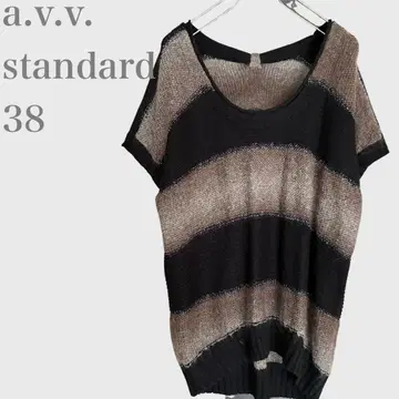 아베베 스탠다드 보더 니트 반팔 라메 울 혼방 M 봄/여름