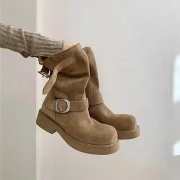 천연 가죽 브라운 스웨이드 엔지니어 부츠