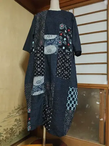 구루메 무명염색 서생 무명염색 패턴 제품 등의 패치워크 원피스