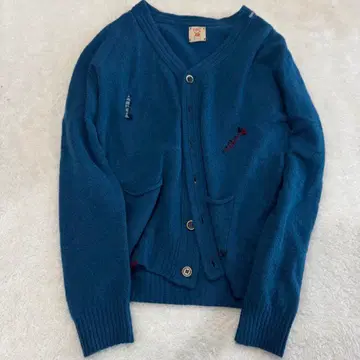 BOB 울 자수 가디건 블루 파랑 이탈리아제