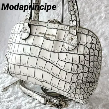 컨디션 최상 모다 프린치페 숄더 2Way 백 악어 엠보싱 화이트 가죽