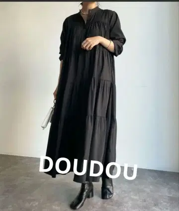 DOUDOU 블랙 티어드 원피스 프리 사이즈