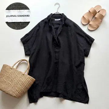 JOURNAL STANDARD 린넨 100 스탠드 풀오버 세탁 가능 블랙