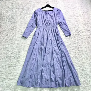 누키테파 컷워크 원피스 꽃무늬 총 자수 라벤더 맥시 길이 원피스
