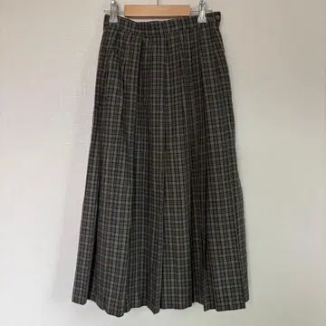 체크 플리츠 롱 스커트 트레디셔널 레트로 빈티지 구제 의류 봄/가을