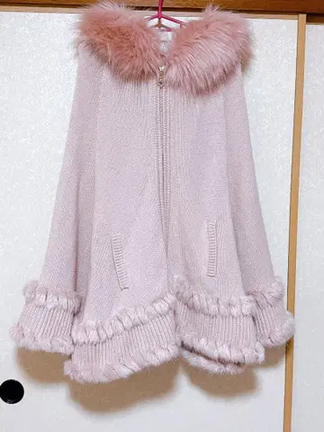 Rady 퍼 트리밍 핑크 판초 프리 사이즈