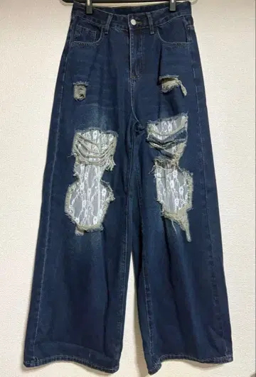 AS KNOW AS PINKY 치라리치라리 레이스 데님 팬츠