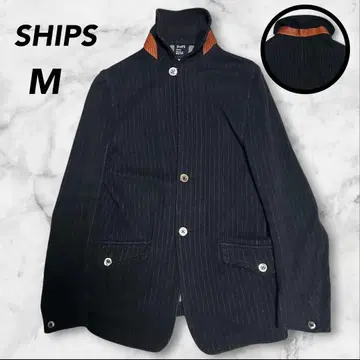 [ 컨디션 최상 ] SHIPS 쉽스 저지 자켓 스트라이프 인디고