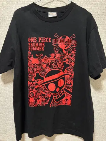 USJ 한정판 ONE PIECE 프리미어 썸머 T셔츠 블랙 루피 해골