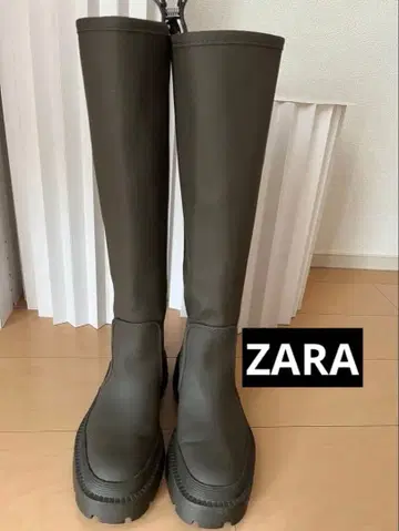 ZARA 롱 부츠 카키 그린 통굽 새상품급