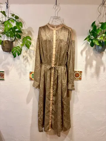 BAYFLOW 페이즐리 무늬 긴팔 셔츠 원피스 벨트 포함 봄 귀여운 프리