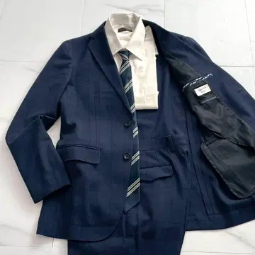 [ 미사용급 ] 오리히카 실크 수트 세탁 가능 윈도페인 네이비 XL