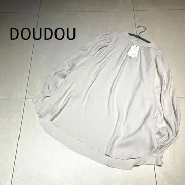 미사용 새상품 DOUDOU 마 혼방 볼륨 슬리브 블라우스 노카라 플레어