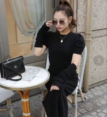 로열 파티 암워머 부착 타이트 니트 원피스