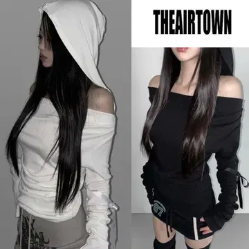 theairtown 티셔츠 오프숄더 블랙 한국 시즈니룩