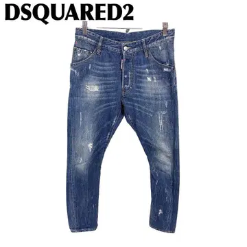 DSQUARED2 남성용 데님 44 인디고 데미지 페인트