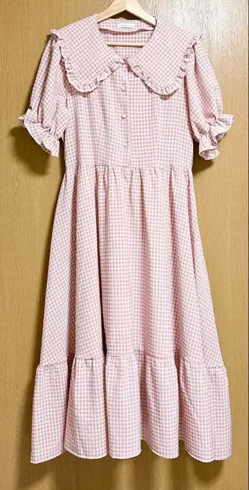 시마무라 아오키 미사코 콜라보 세일러 원피스 깅엄 체크 핑크