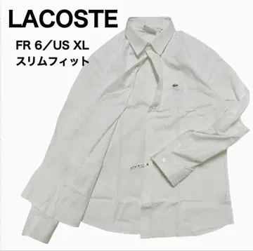 라코스테 슬림핏 화이트 긴팔 셔츠 XL 악어 자수 FR6 US
