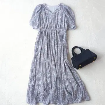 GRL 플라워 프린트 플리츠 쉬폰 원피스 한국 L (mc063a)