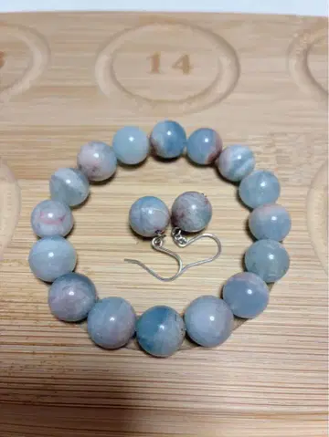 핑크 아쿠아 마린 팔찌 귀걸이 세트 아일랜드 아쿠아 마린