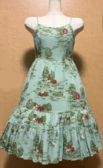 숲의 동물 프린트 오버롤 스커트 그린 Emily Temple Cute