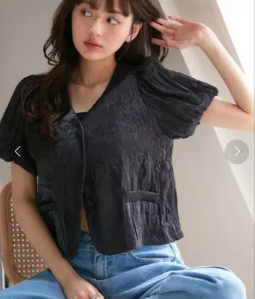 visage 하프 슬리브 V넥 자켓 블라우스 블랙