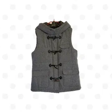 르 미노르 후드 부착 그레이 체크 무늬 빈티지 다운 베스트